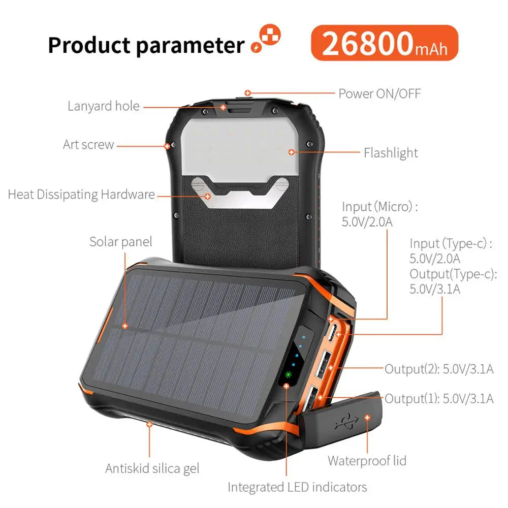 Wireless Solar Power Bank Charger for Mobile Phones